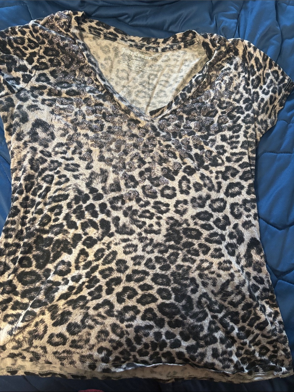 Juicy Couture Leopard V-Neck Tee in Brown and Black
